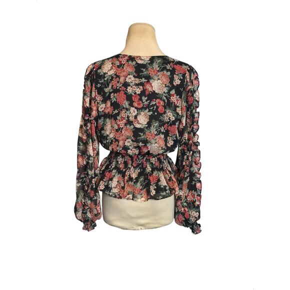 Express black red floral long sleeves blouse size XS - Picture 6 of 16